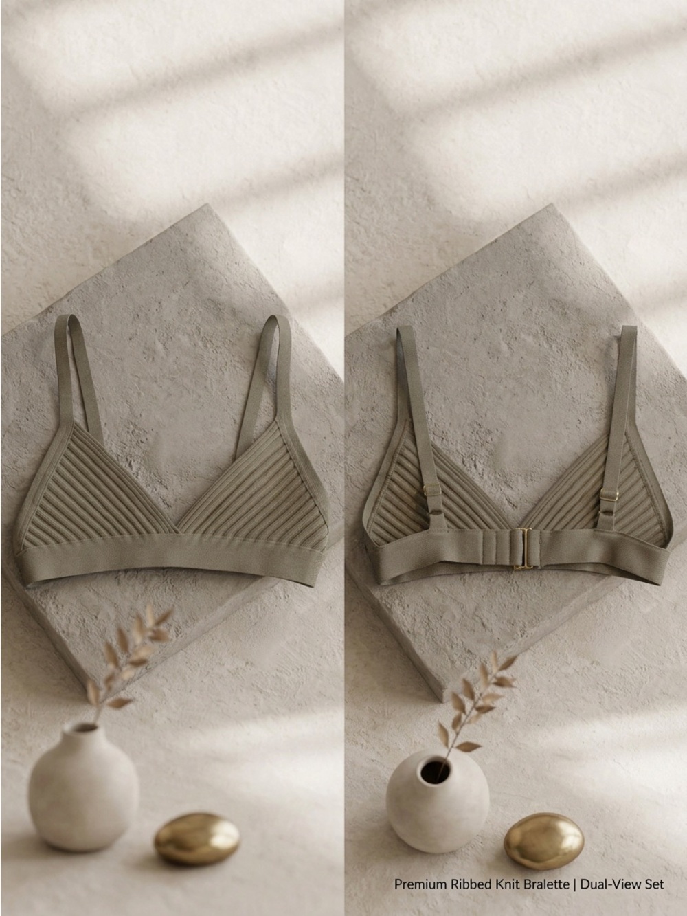 ARITZIA Babaton Ribbed Triangle XS Bra/Bralette - Khaki/Beige